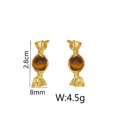 1 Pair Funny Bohemian Sweet Candy Inlay Copper Natural Stone 18K Gold Plated Ear Studs