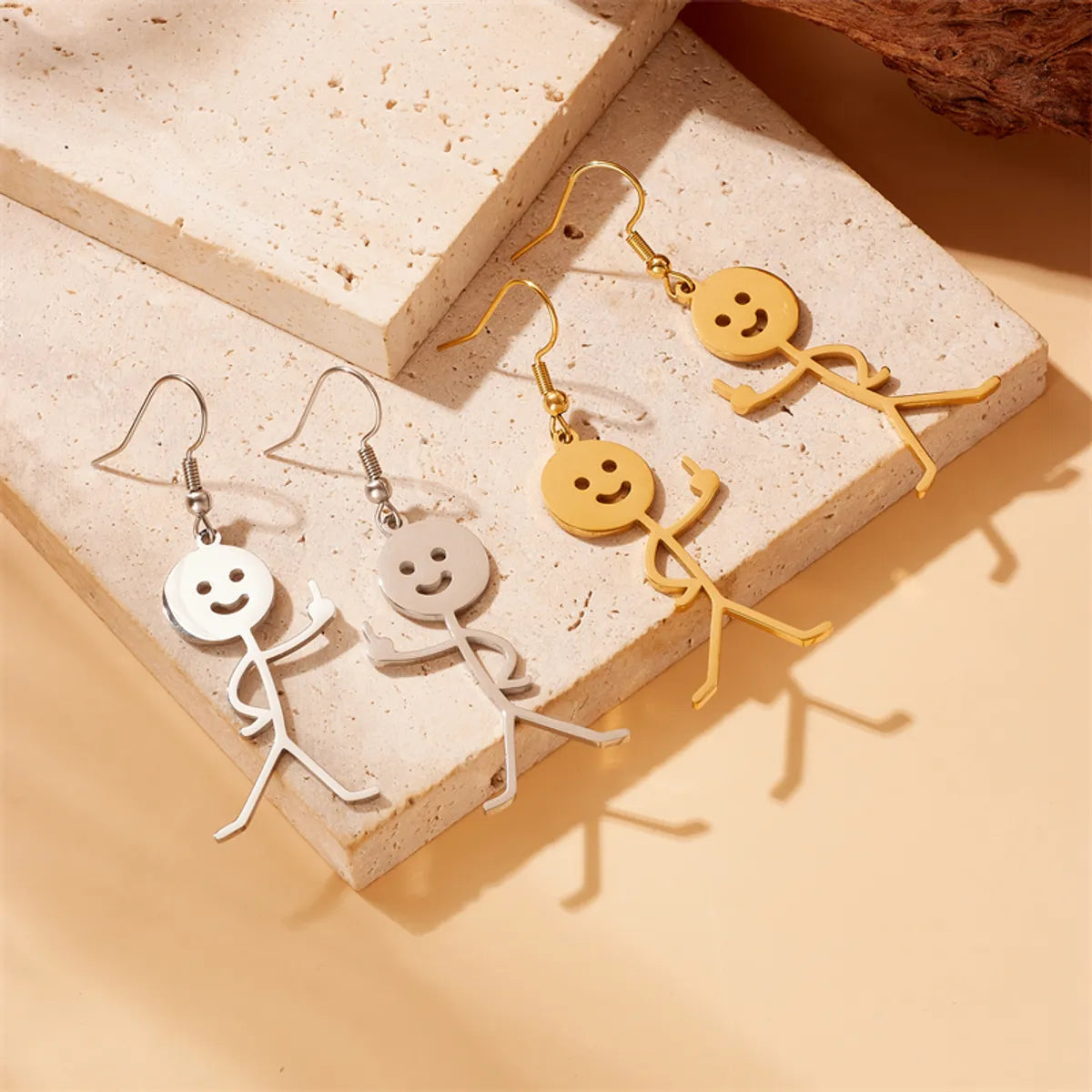 1 Pair Funny Cartoon Character Plating Titanium Steel 18k Gold Plated Drop Earrings