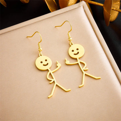 1 Pair Funny Cartoon Character Plating Titanium Steel 18k Gold Plated Drop Earrings