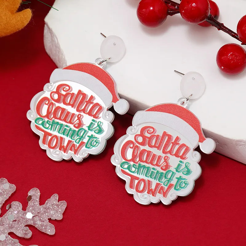 1 Pair Funny Christmas Tree Snowman Painted Arylic Drop Earrings