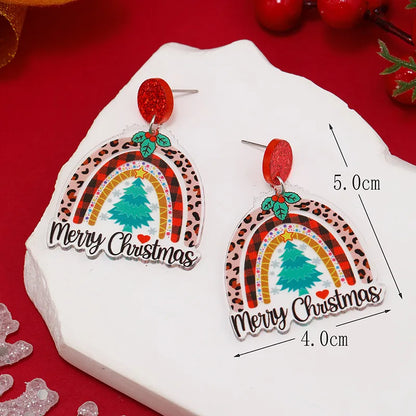 1 Pair Funny Christmas Tree Snowman Painted Arylic Drop Earrings