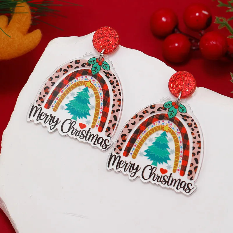 1 Pair Funny Christmas Tree Snowman Painted Arylic Drop Earrings