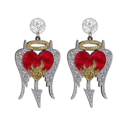 1 Pair Funny Classic Style Heart Shape Arylic Drop Earrings