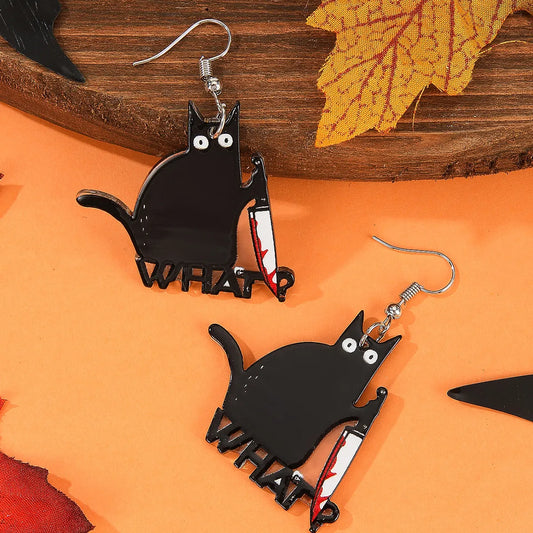 1 Pair Funny Commute Cat Skull Arylic Drop Earrings