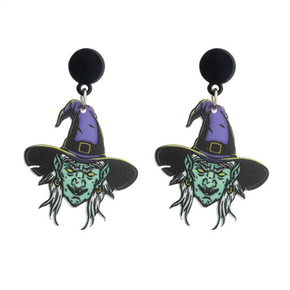 1 Pair Funny Cool Style Halloween Pattern Cat Spider Arylic Drop Earrings