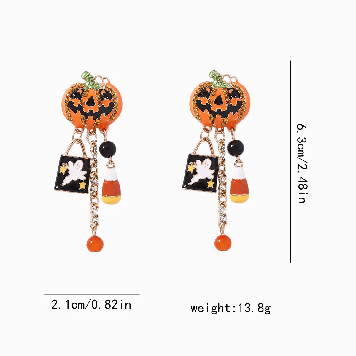 1 Pair Funny Cool Style Pumpkin Ghost Enamel Inlay Zinc Alloy Zircon Drop Earrings