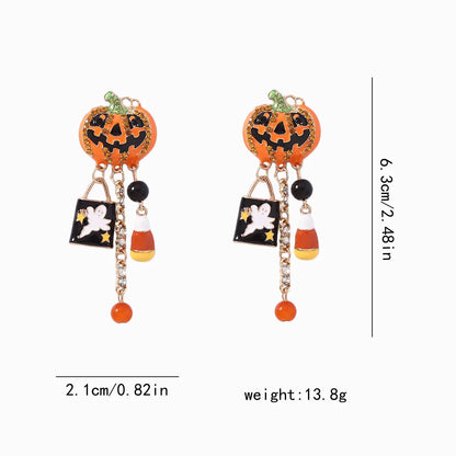 1 Pair Funny Cool Style Pumpkin Ghost Enamel Inlay Zinc Alloy Zircon Drop Earrings