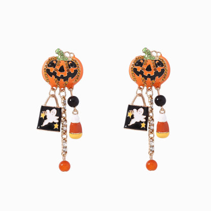 1 Pair Funny Cool Style Pumpkin Ghost Enamel Inlay Zinc Alloy Zircon Drop Earrings