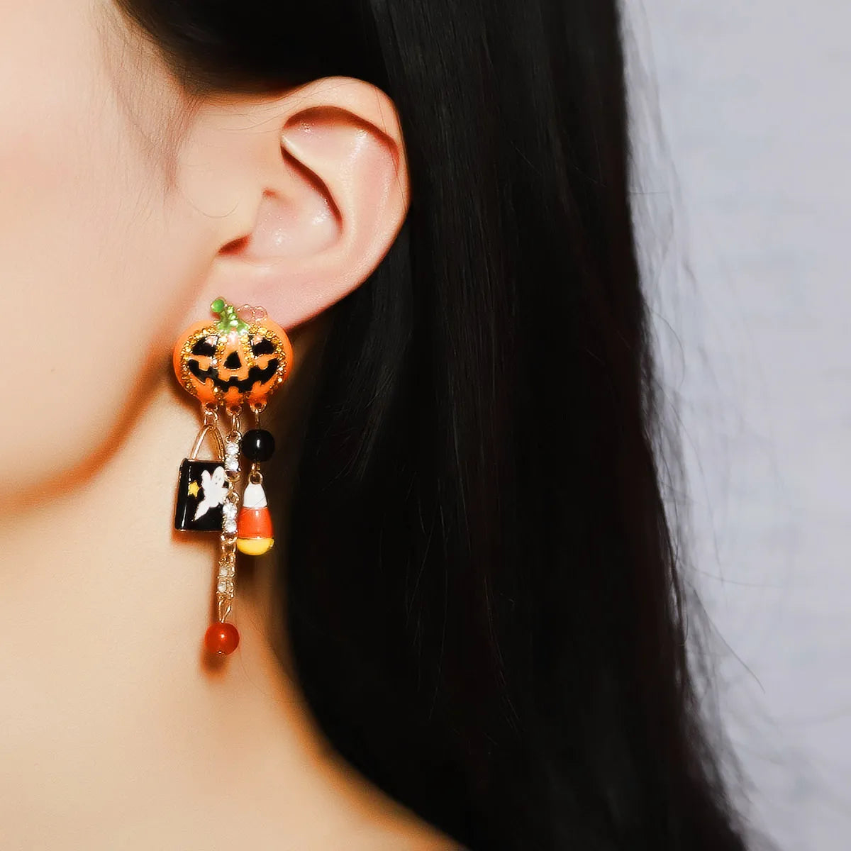 1 Pair Funny Cool Style Pumpkin Ghost Enamel Inlay Zinc Alloy Zircon Drop Earrings