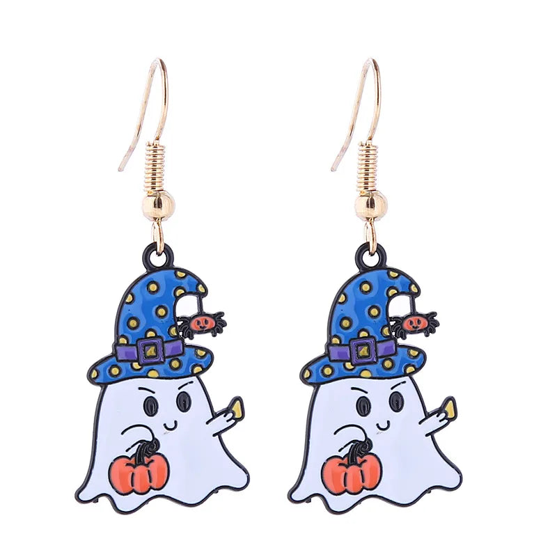 1 Pair Funny Cool Style Pumpkin Skull Ghost Enamel Alloy Drop Earrings