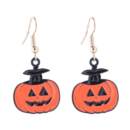 1 Pair Funny Cool Style Pumpkin Skull Ghost Enamel Alloy Drop Earrings