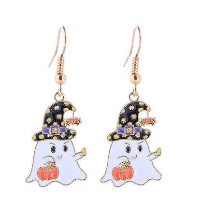 1 Pair Funny Cool Style Pumpkin Skull Ghost Enamel Alloy Drop Earrings