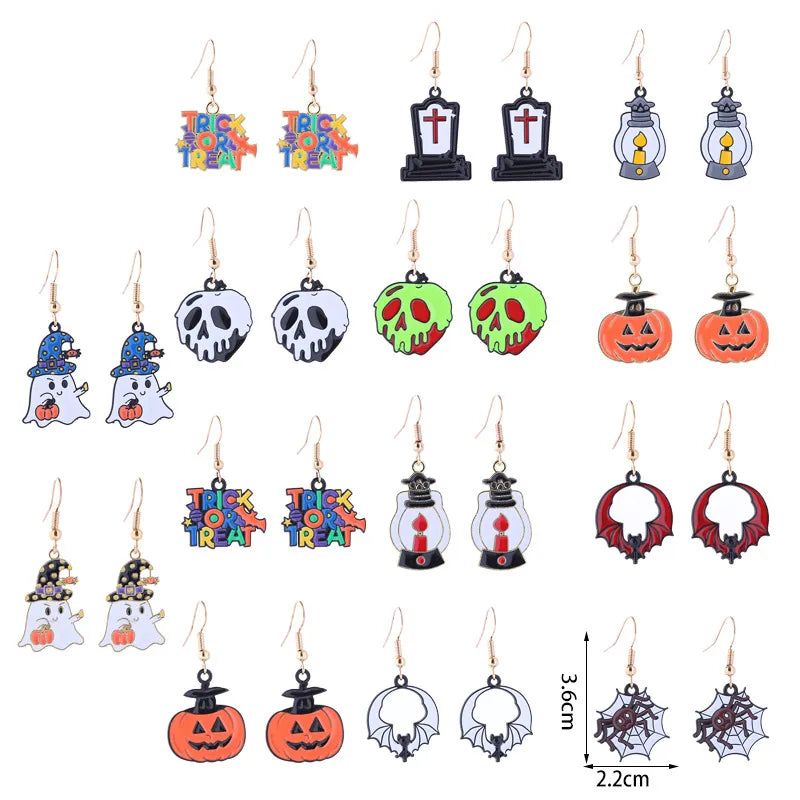 1 Pair Funny Cool Style Pumpkin Skull Ghost Enamel Alloy Drop Earrings