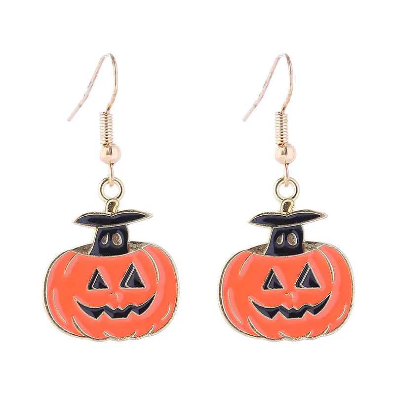 1 Pair Funny Cool Style Pumpkin Skull Ghost Enamel Alloy Drop Earrings