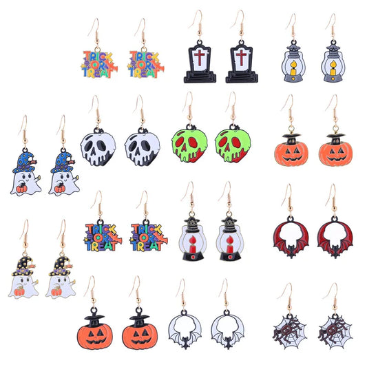 1 Pair Funny Cool Style Pumpkin Skull Ghost Enamel Alloy Drop Earrings