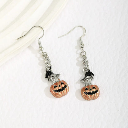 1 Pair Funny Cool Style Pumpkin Spider Bat Inlay Alloy Resin Drop Earrings