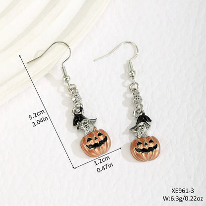 1 Pair Funny Cool Style Pumpkin Spider Bat Inlay Alloy Resin Drop Earrings