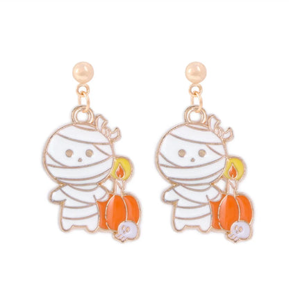 1 Pair Funny Cool Style Pumpkin Spider Web Ghost Enamel Zinc Alloy Drop Earrings