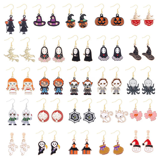 1 Pair Funny Cool Style Pumpkin Spider Web Ghost Enamel Zinc Alloy Drop Earrings