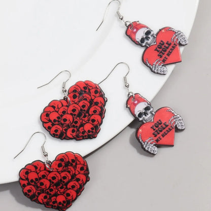 1 Pair Funny Heart Shape Skull Arylic Drop Earrings