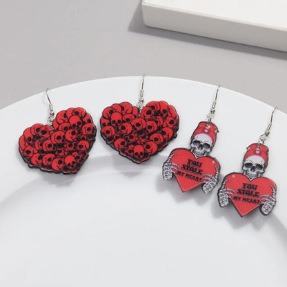 1 Pair Funny Heart Shape Skull Arylic Drop Earrings