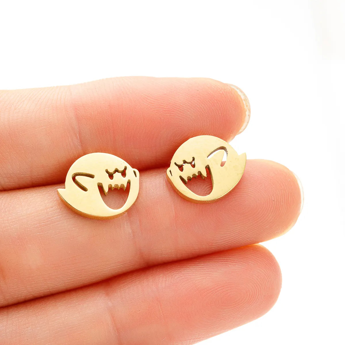 1 Pair Funny Little Monster Polishing Plating Stainless Steel 18k Gold Plated Ear Studs