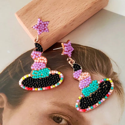 1 Pair Funny Novelty Witch Hat Inlay Alloy Resin Drop Earrings