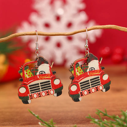 1 Pair Funny Pastoral Animal Santa Claus Wood Silver Plated Drop Earrings