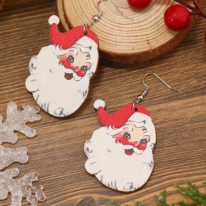 1 Pair Funny Pastoral Animal Santa Claus Wood Silver Plated Drop Earrings