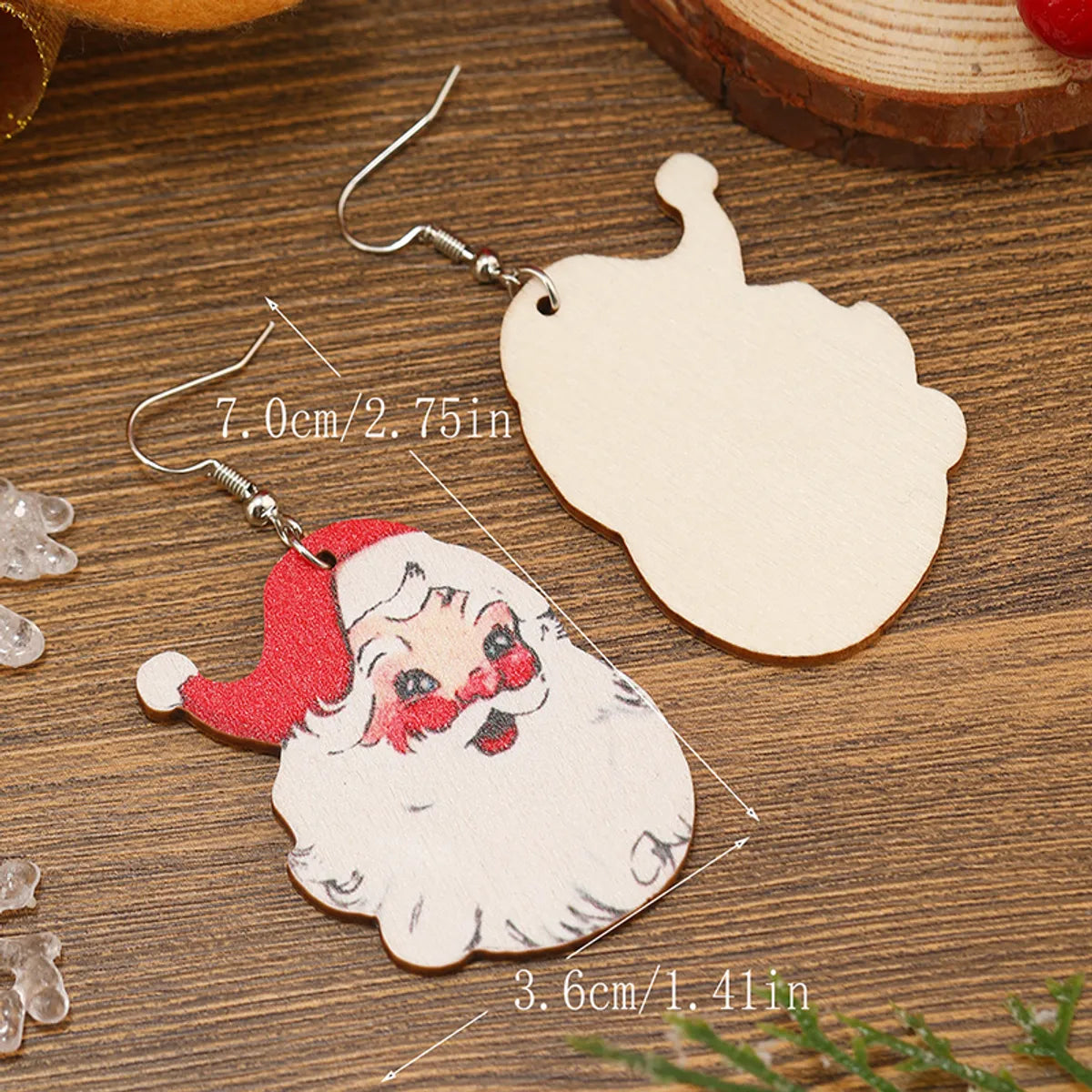 1 Pair Funny Pastoral Animal Santa Claus Wood Silver Plated Drop Earrings