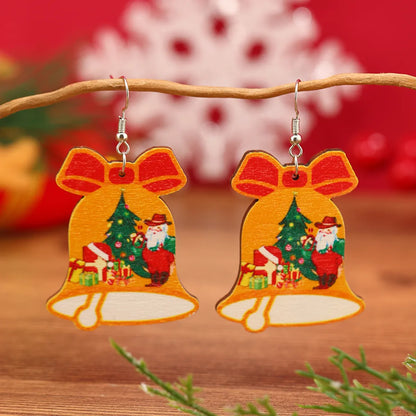 1 Pair Funny Pastoral Animal Santa Claus Wood Silver Plated Drop Earrings