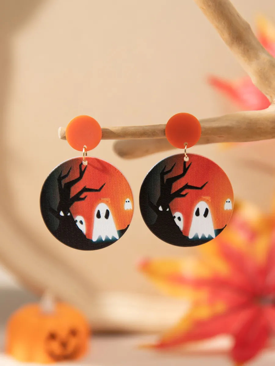 1 Pair Funny Pumpkin Bat Skull Arylic Drop Earrings