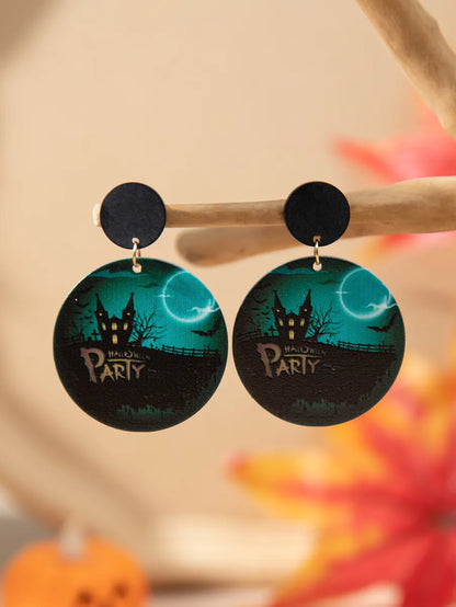 1 Pair Funny Pumpkin Bat Skull Arylic Drop Earrings