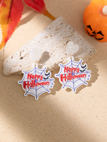 1 Pair Funny Pumpkin Bat Skull Arylic Drop Earrings