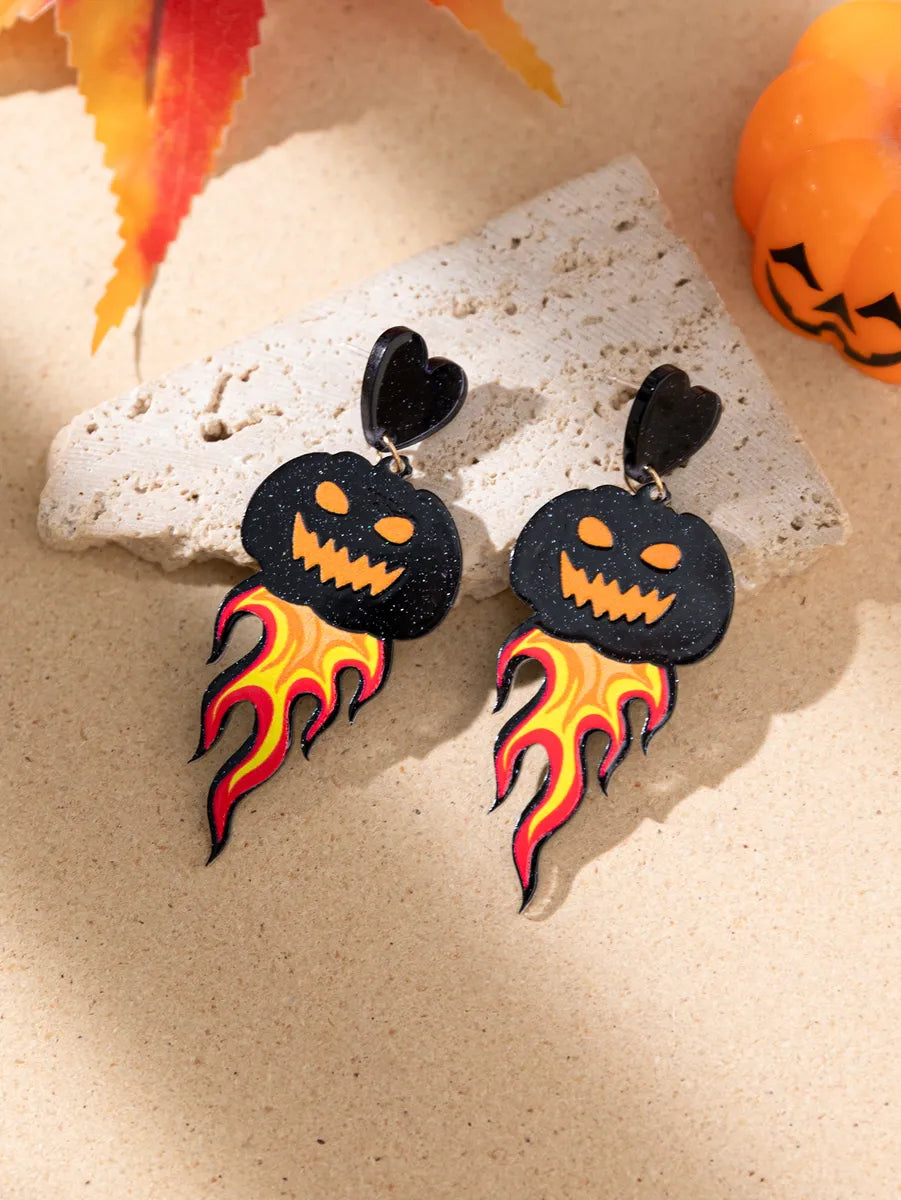 1 Pair Funny Pumpkin Bat Skull Arylic Drop Earrings