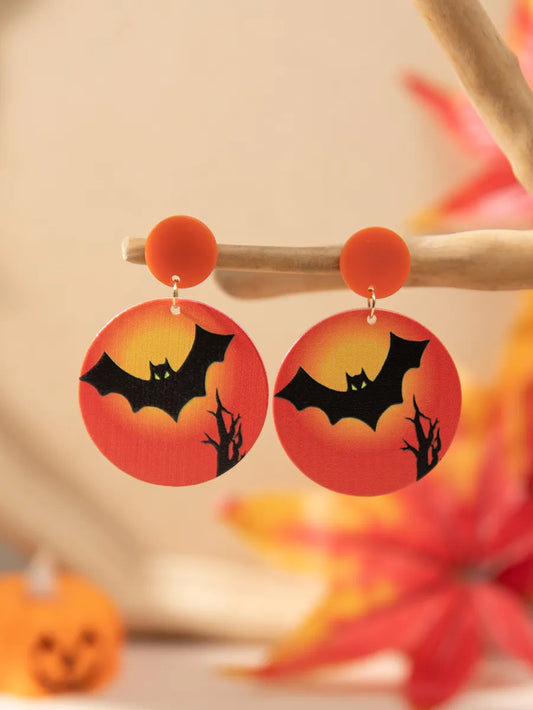 1 Pair Funny Pumpkin Bat Skull Arylic Drop Earrings