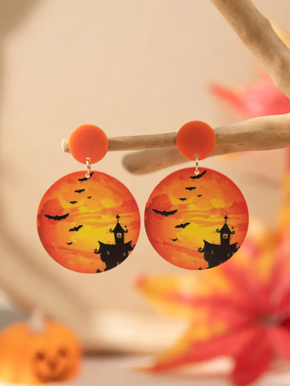 1 Pair Funny Pumpkin Bat Skull Arylic Drop Earrings