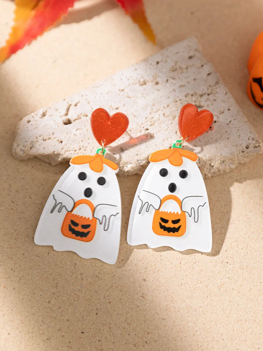 1 Pair Funny Pumpkin Bat Skull Arylic Drop Earrings