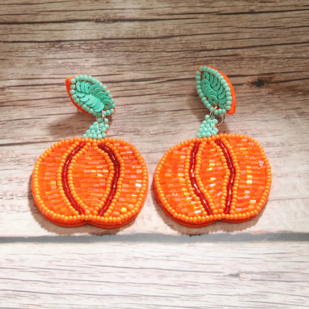 1 Pair Funny Pumpkin Beaded Cloth Drop Earrings