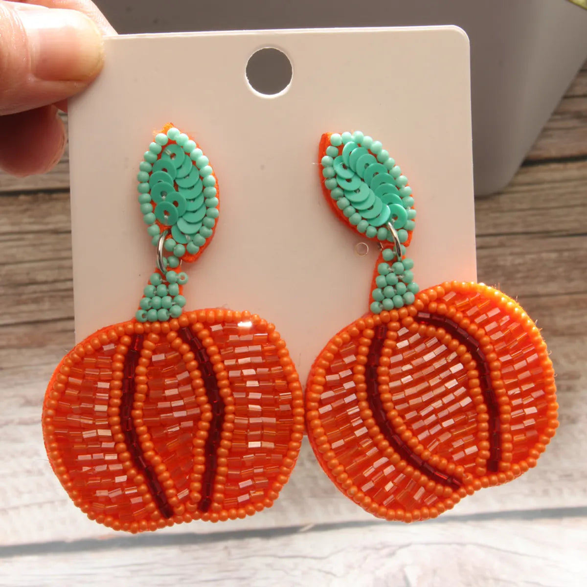 1 Pair Funny Pumpkin Beaded Cloth Drop Earrings