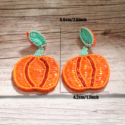 1 Pair Funny Pumpkin Beaded Cloth Drop Earrings