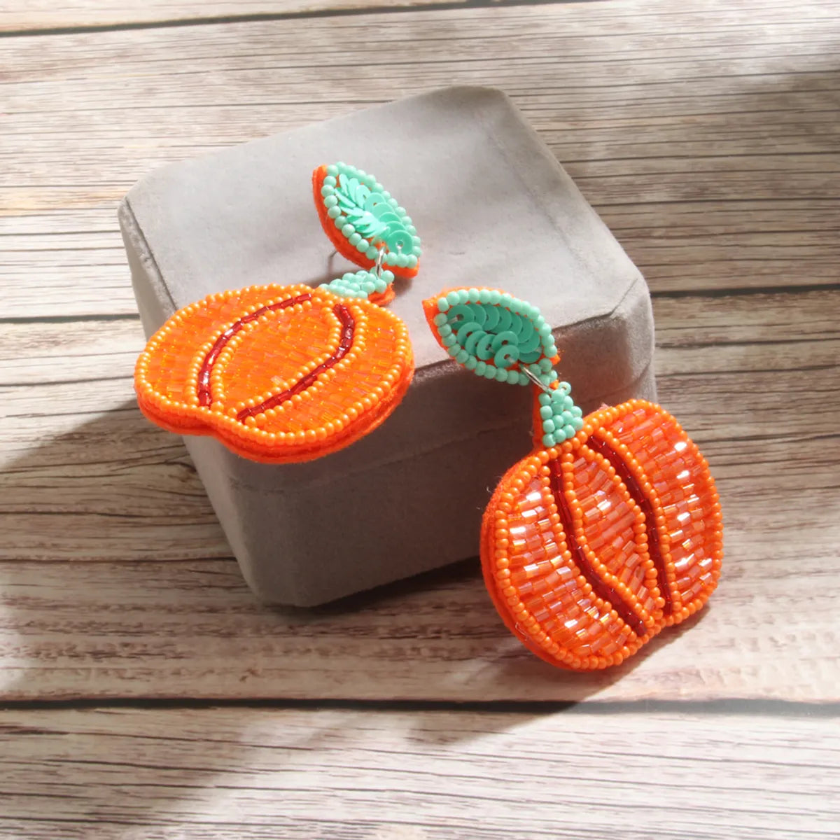 1 Pair Funny Pumpkin Beaded Cloth Drop Earrings