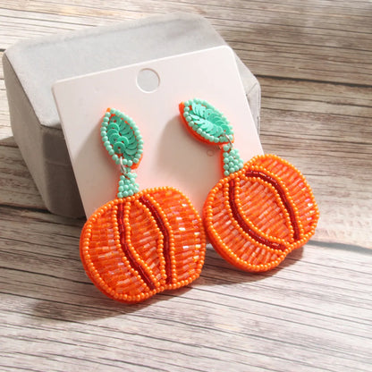 1 Pair Funny Pumpkin Beaded Cloth Drop Earrings