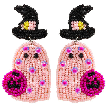 1 Pair Funny Pumpkin Ghost Grimace Plastic Resin Seed Bead Huichol Earrings Drop Earrings