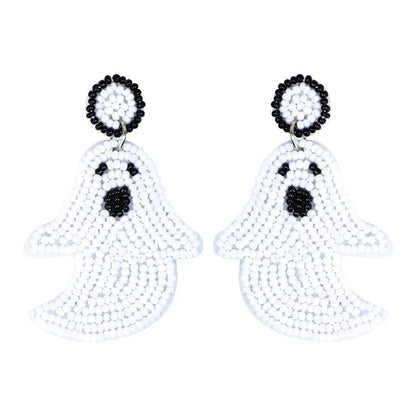 1 Pair Funny Pumpkin Ghost Grimace Plastic Resin Seed Bead Huichol Earrings Drop Earrings