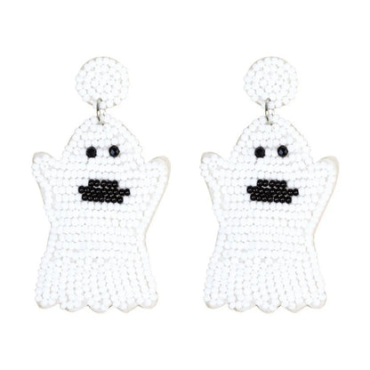 1 Pair Funny Pumpkin Ghost Grimace Plastic Resin Seed Bead Huichol Earrings Drop Earrings