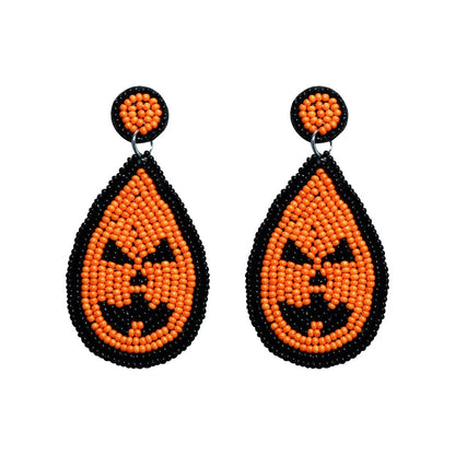 1 Pair Funny Pumpkin Ghost Grimace Plastic Resin Seed Bead Huichol Earrings Drop Earrings