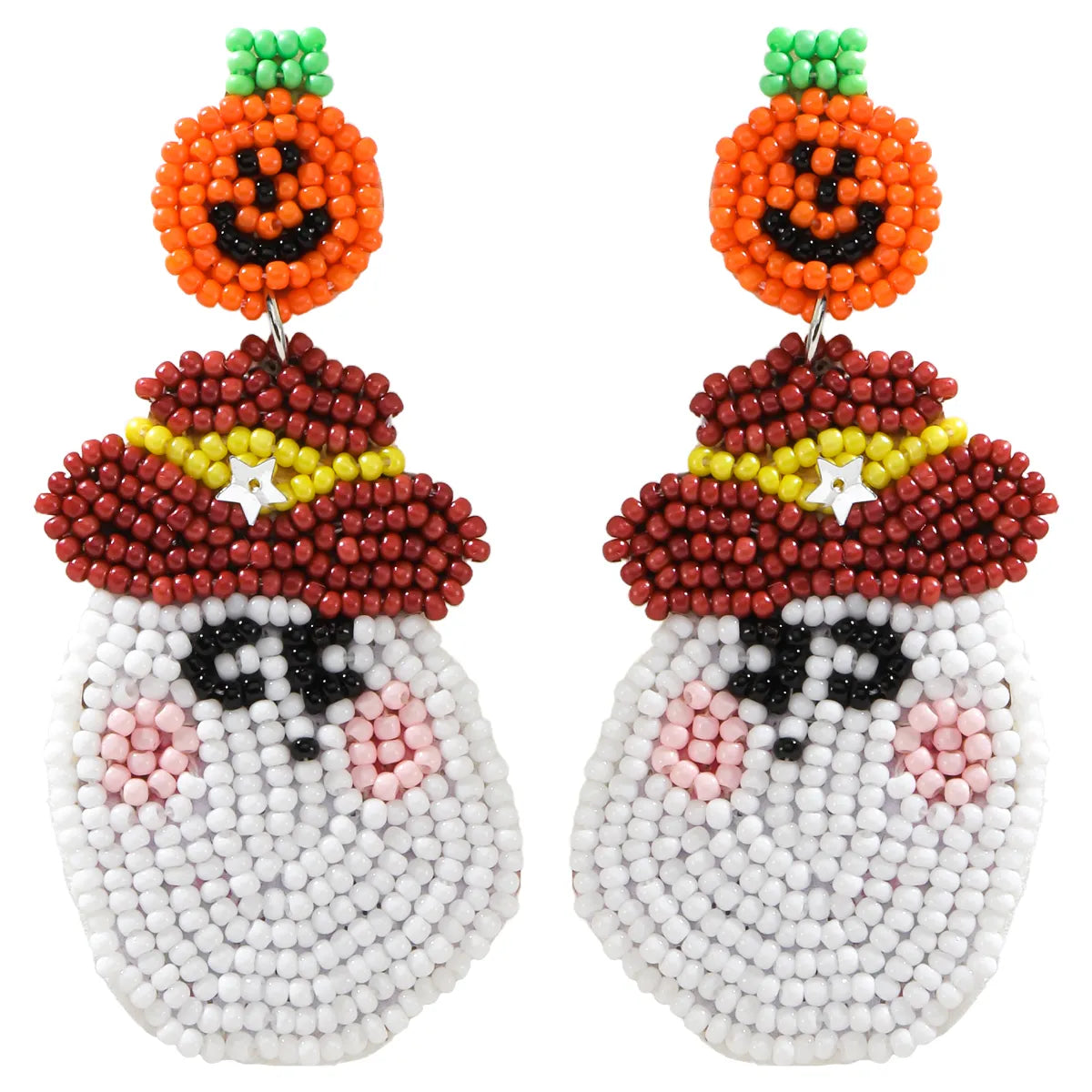 1 Pair Funny Pumpkin Ghost Grimace Plastic Resin Seed Bead Huichol Earrings Drop Earrings