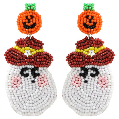 1 Pair Funny Pumpkin Ghost Grimace Plastic Resin Seed Bead Huichol Earrings Drop Earrings