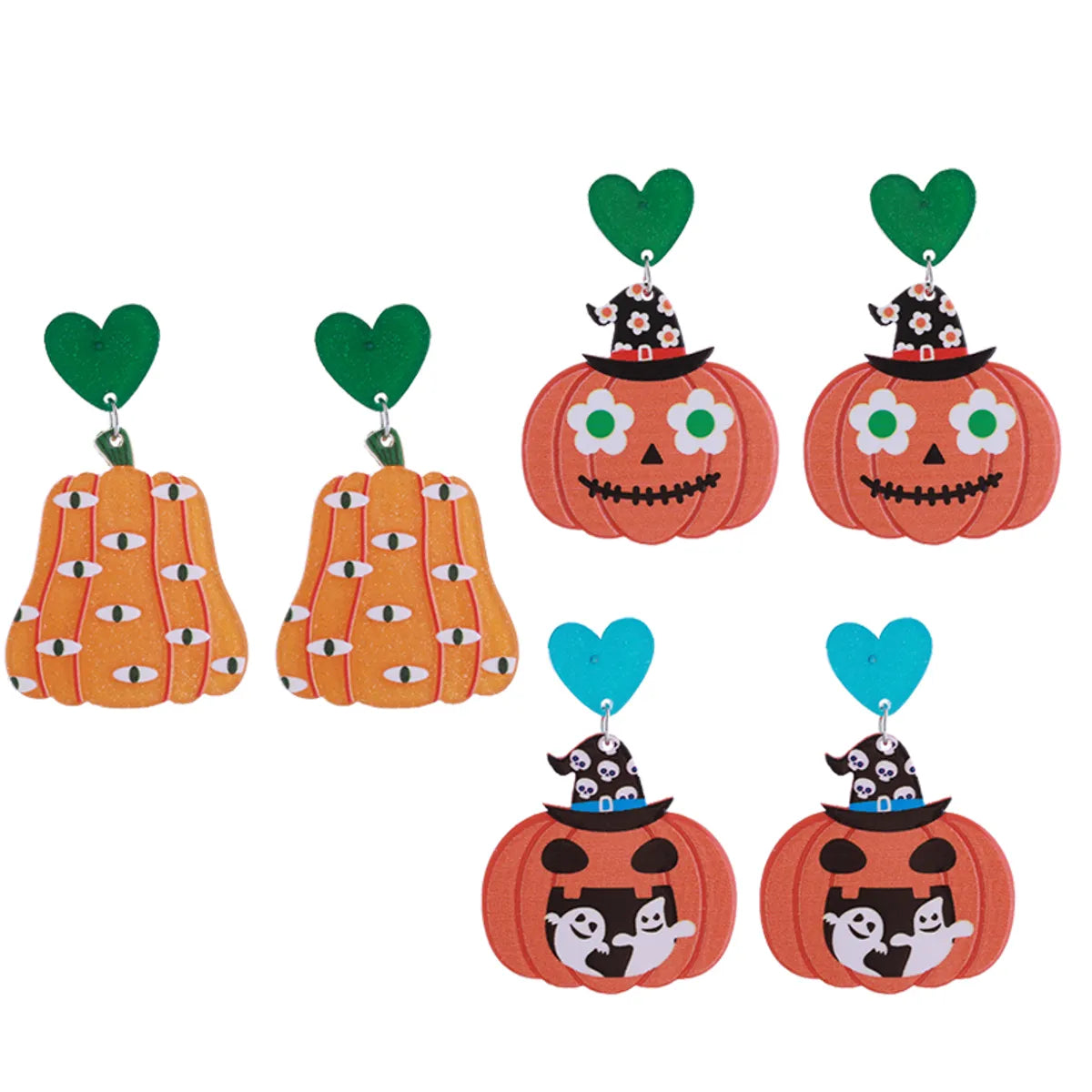 1 Pair Funny Pumpkin Graffiti Skull Printing Arylic Silver Plated Drop Earrings